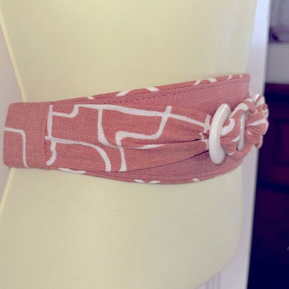 Vintage 80s/90s peachy orange & white layered cloth elastic belt - Picture 3 of 5